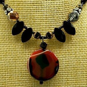 You and I Art Glass Pendant & Acrylic Beaded Necklace